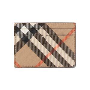 BURBERRY sand Leather Check Card Case